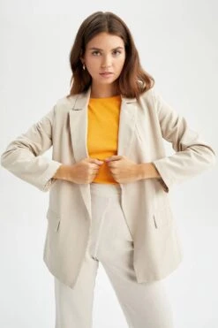 DeFacto Loose Fit Ceket Yaka Keten Karışımlı Blazer