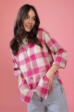 DeFacto Oversize Fit Tweed Uzun Kollu Gömlek