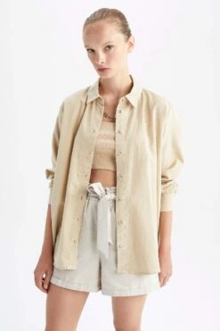 DeFacto Oversize Fit Keten Karışımlı Uzun Kollu Tunik -Tunik Style Z1930AZ 22SM BG203 03 01