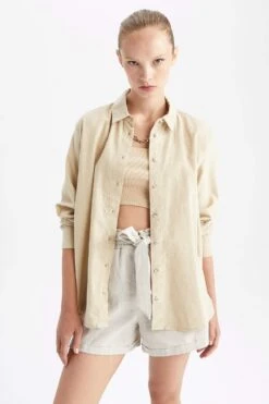 DeFacto Oversize Fit Keten Karışımlı Uzun Kollu Tunik -Tunik Style Z1930AZ 22SM BG203 04 01