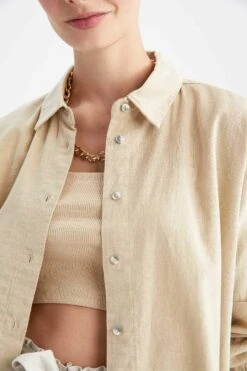 DeFacto Oversize Fit Keten Karışımlı Uzun Kollu Tunik -Tunik Style Z1930AZ 22SM BG203 05 01