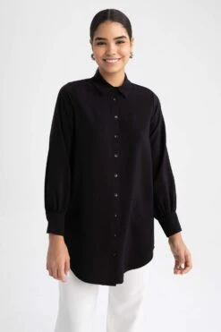 DeFacto Relax Fit Gömlek Yaka Uzun Kollu Tunik -Tunik Style Z2038AZ 23SP BK27 04 02