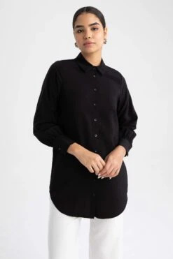 DeFacto Relax Fit Gömlek Yaka Uzun Kollu Tunik -Tunik Style Z2038AZ 23SP BK27 06 02