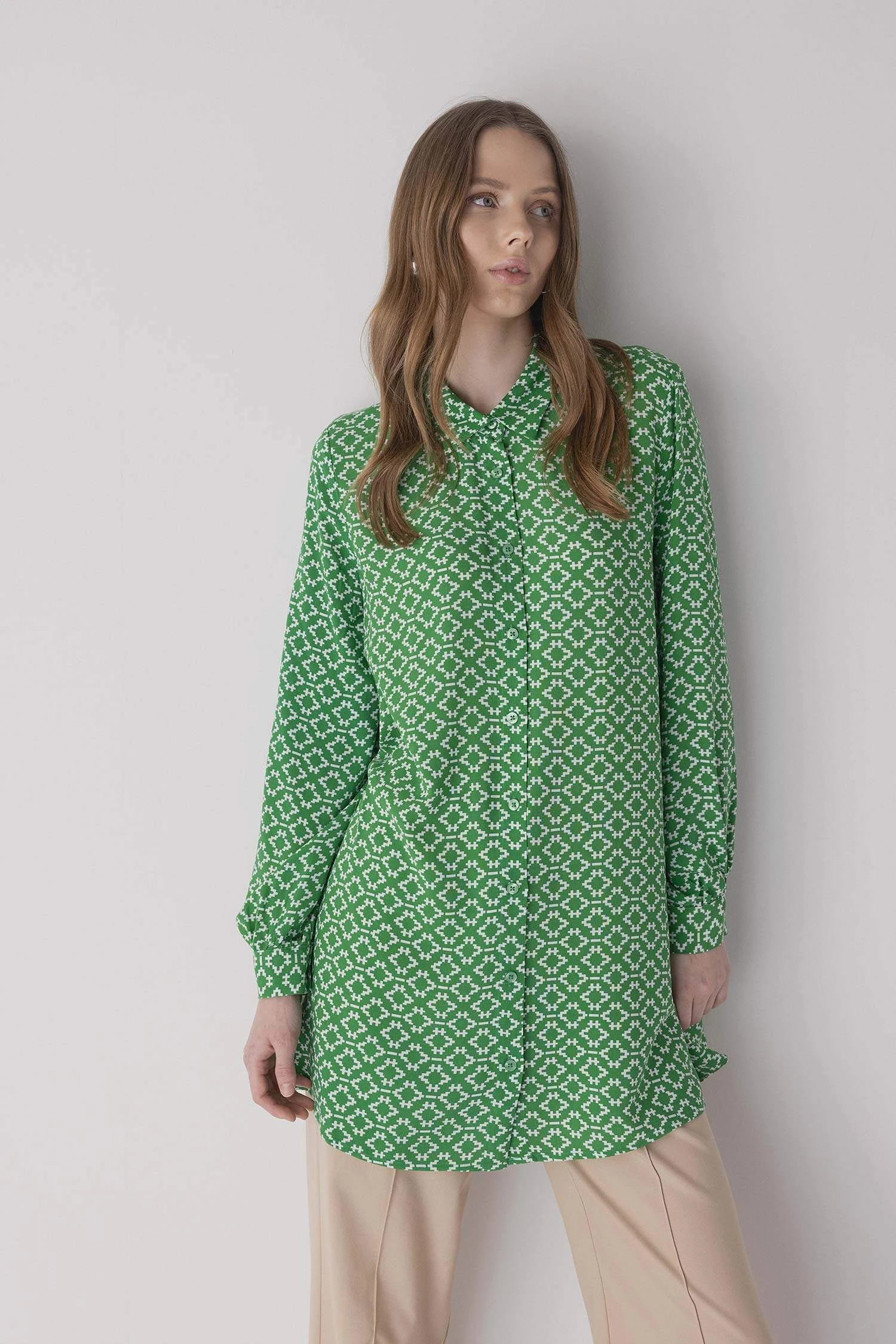 DeFacto Regular Fit Etnik Desenli Viskon Gömlek Tunik 3 DeFacto Regular Fit Etnik Desenli Viskon Gömlek Tunik