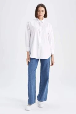 DeFacto Relax Fit Poplin Uzun Kollu Gömlek Tunik 15 DeFacto Relax Fit Poplin Uzun Kollu Gömlek Tunik -Tunik Style Z2251AZ 23SP WT34 05 04