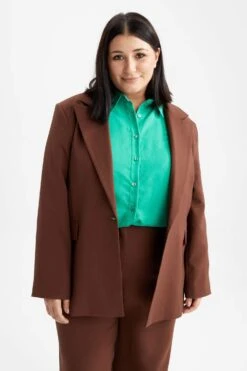 DeFacto DF Plus Büyük Beden Regular Fit Ceket Yaka Dokulu Blazer Ceket -Tunik Style Z2348AZ 22WN BN319 06 03