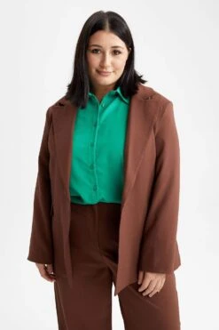 DeFacto DF Plus Büyük Beden Regular Fit Ceket Yaka Dokulu Blazer Ceket -Tunik Style Z2348AZ 22WN BN319 07 02