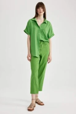 DeFacto Jogger Kısa Paça Keten Karışımlı Pantolon -Tunik Style Z2582AZ 23SM GN1186 04 02