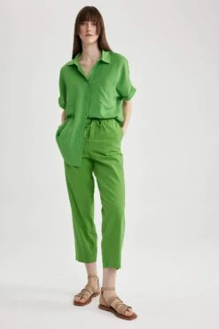 DeFacto Jogger Kısa Paça Keten Karışımlı Pantolon -Tunik Style Z2582AZ 23SM GN1186 05 02