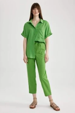DeFacto Jogger Kısa Paça Keten Karışımlı Pantolon -Tunik Style Z2582AZ 23SM GN1186 06 02
