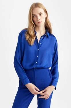 DeFacto Regular Fit Saten Uzun Kollu Gömlek