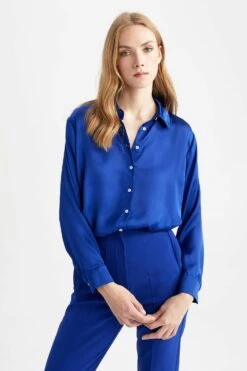 DeFacto Regular Fit Saten Uzun Kollu Gömlek -Tunik Style Z2989AZ 22AU BE114 03 01