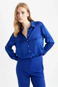DeFacto Regular Fit Saten Uzun Kollu Gömlek -Tunik Style Z2989AZ 22AU BE114 04 01