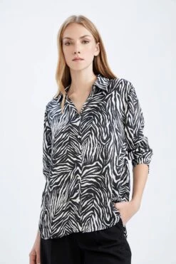 DeFacto Loose Fit Gömlek Yaka Saten Uzun Kollu Gömlek