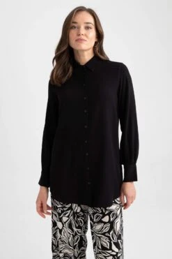 DeFacto Regular Fit Gömlek Yaka Uzun Kollu Tunik -Tunik Style Z3538AZ 23SM BK27 07 02