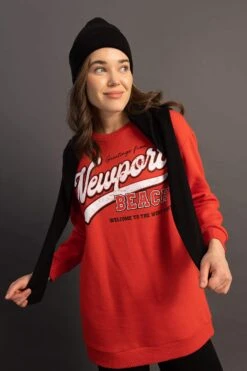 DeFacto Relax Fit Bisiklet Yaka Slogan Baskılı İçi Yumuşak Tüylü Sweatshirt Tunik