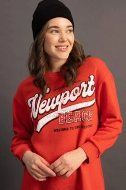 DeFacto Relax Fit Bisiklet Yaka Slogan Baskılı İçi Yumuşak Tüylü Sweatshirt Tunik -Tunik Style Z4208AZ 23SP RD44 03 03