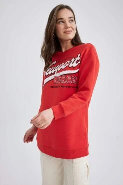 DeFacto Relax Fit Bisiklet Yaka Slogan Baskılı İçi Yumuşak Tüylü Sweatshirt Tunik -Tunik Style Z4208AZ 23SP RD44 04 02