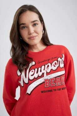 DeFacto Relax Fit Bisiklet Yaka Slogan Baskılı İçi Yumuşak Tüylü Sweatshirt Tunik -Tunik Style Z4208AZ 23SP RD44 07 02