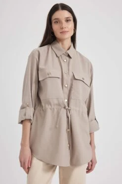 DeFacto Traditional Oversize Fit Gömlek Yaka Dokulu Uzun Kollu Tunik