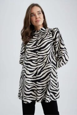 DeFacto Regular Fit Zebra Desenli Uzun Kollu Tunik -Tunik Style Z5838AZ 23SP BK27 06 02