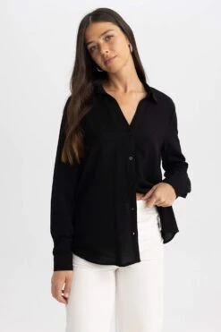 DeFacto Regular Fit Gömlek Yaka Uzun Kollu Gömlek -Tunik Style Z6472AZ 23AU BK81 03 01