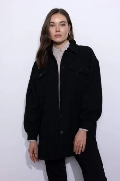 DeFacto Relax Fit Gömlek Yaka Tweed Uzun Kollu Tunik