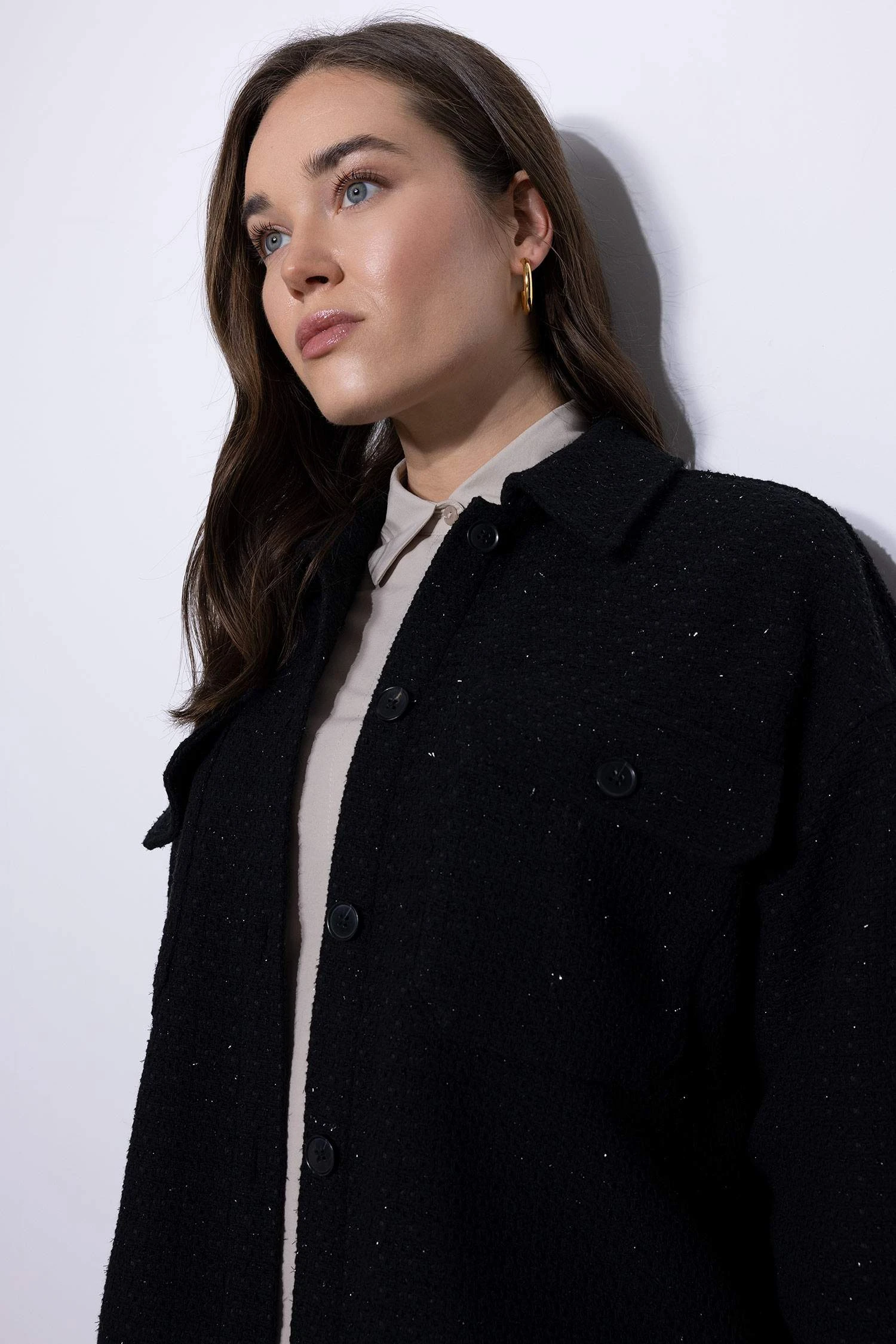 DeFacto Relax Fit Gömlek Yaka Tweed Uzun Kollu Tunik 6 DeFacto Relax Fit Gömlek Yaka Tweed Uzun Kollu Tunik – Bild 4