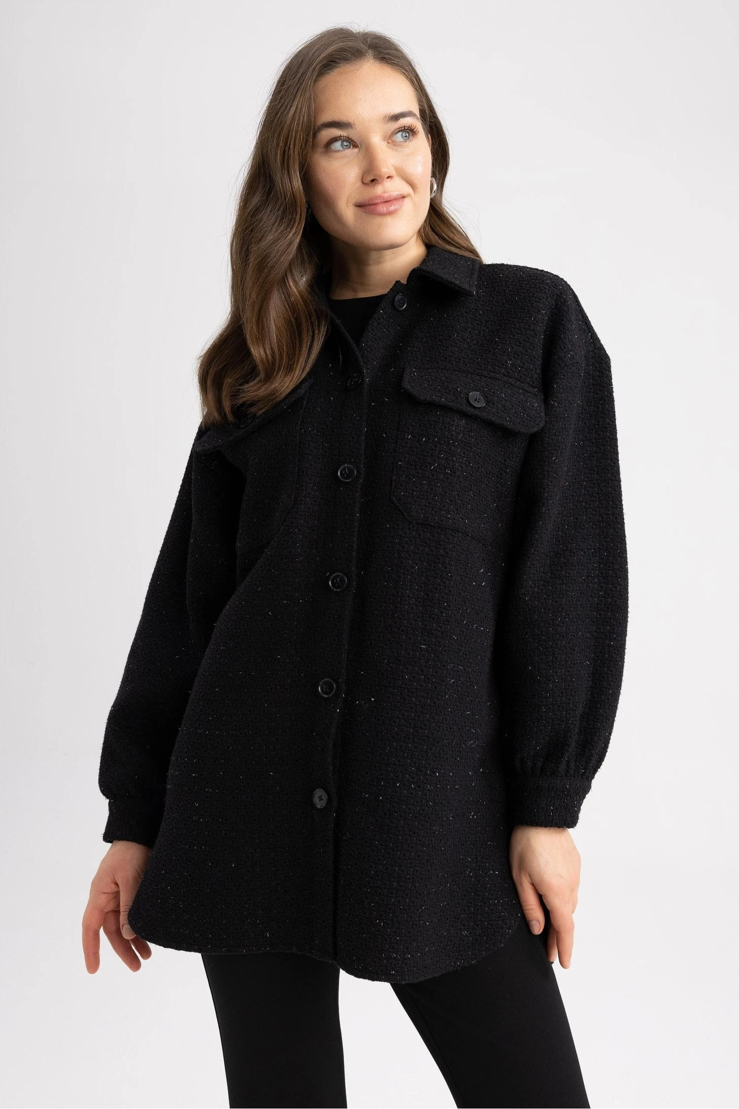 DeFacto Relax Fit Gömlek Yaka Tweed Uzun Kollu Tunik 7 DeFacto Relax Fit Gömlek Yaka Tweed Uzun Kollu Tunik – Bild 5