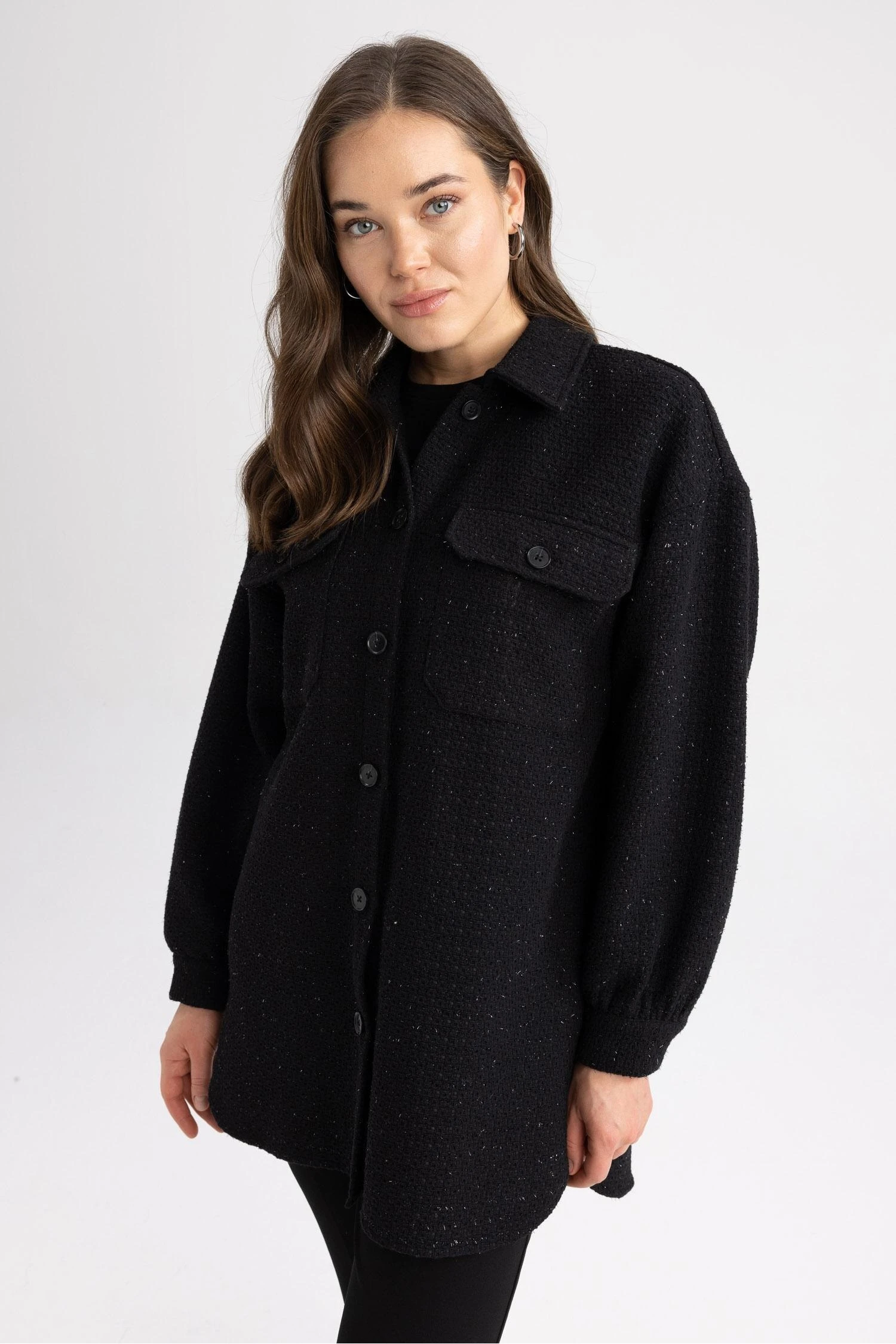 DeFacto Relax Fit Gömlek Yaka Tweed Uzun Kollu Tunik 9 DeFacto Relax Fit Gömlek Yaka Tweed Uzun Kollu Tunik – Bild 7