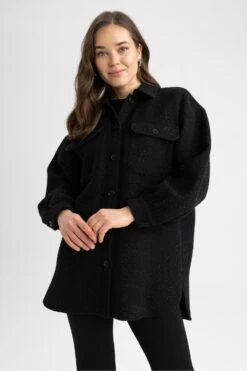 DeFacto Relax Fit Gömlek Yaka Tweed Uzun Kollu Tunik 19 DeFacto Relax Fit Gömlek Yaka Tweed Uzun Kollu Tunik -Tunik Style Z8059AZ 23SP BK27 08 02