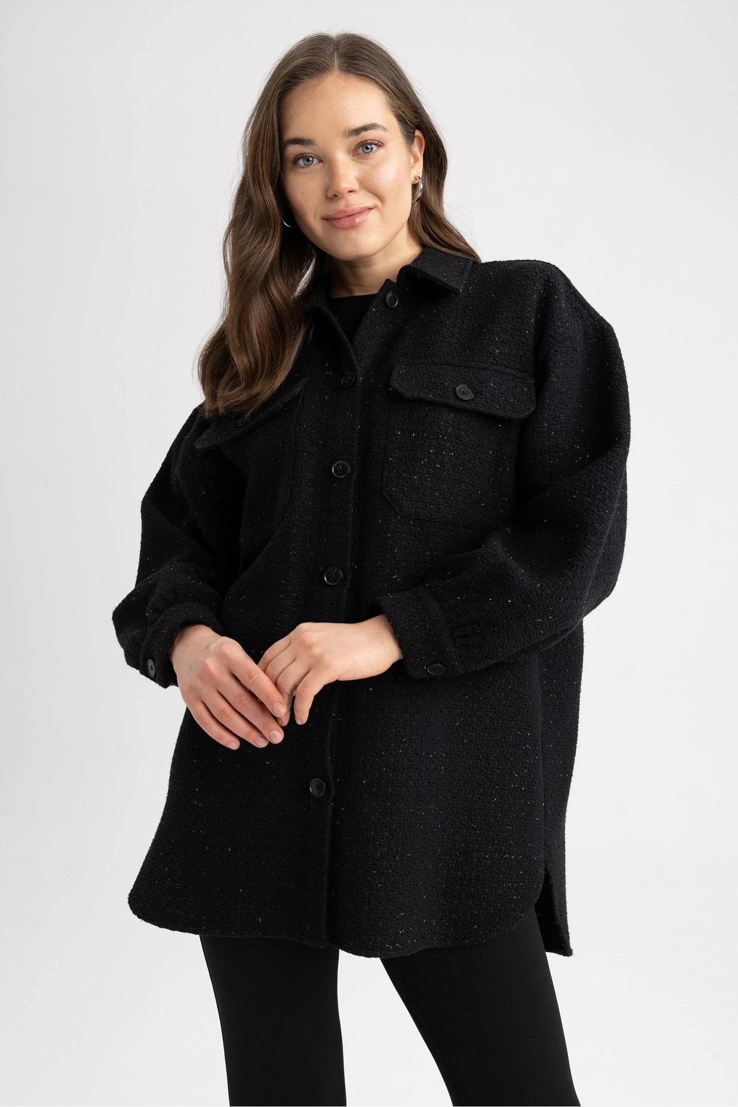 DeFacto Relax Fit Gömlek Yaka Tweed Uzun Kollu Tunik 10 DeFacto Relax Fit Gömlek Yaka Tweed Uzun Kollu Tunik – Bild 8