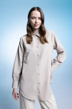 DeFacto Regular Fit Gömlek Yaka Poplin Uzun Kollu Tunik