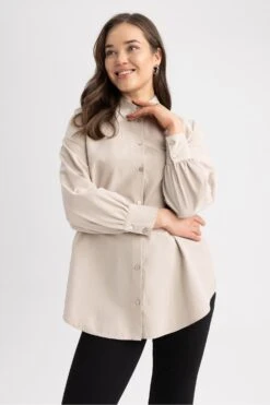 DeFacto Regular Fit Gömlek Yaka Poplin Uzun Kollu Tunik -Tunik Style Z8913AZ 23SP BG187 04 03