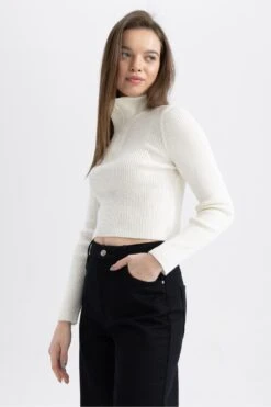 DeFacto Slim Fit Dik Yaka Yarım Fermuarlı Basic Triko Kazak -Tunik Style Z9241AZ 23SP ER98 03 03