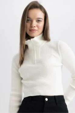 DeFacto Slim Fit Dik Yaka Yarım Fermuarlı Basic Triko Kazak -Tunik Style Z9241AZ 23SP ER98 06 02